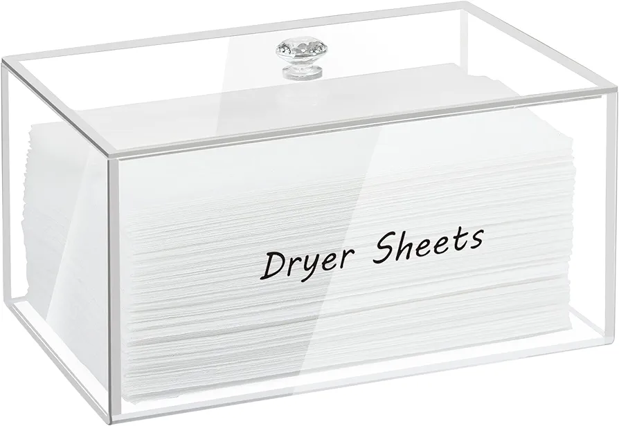 Dryer Sheet Holder, Dispenser, Acrylic Container Storage Box for Laundry Room Organization, Holds Sheets, Balls, Clothes Pins, Laundry Pods