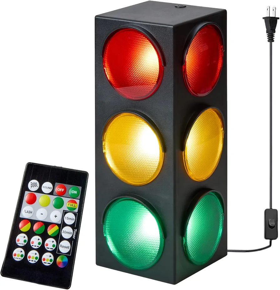 Traffic Light Lamp with Base 12.25 inches Vibrant Decoration Working w/Batteries or USB Traffic Light Blinking Modes Decoration for Kids’ Bedrooms Stop Sign Room Decor Pretend Play Toy