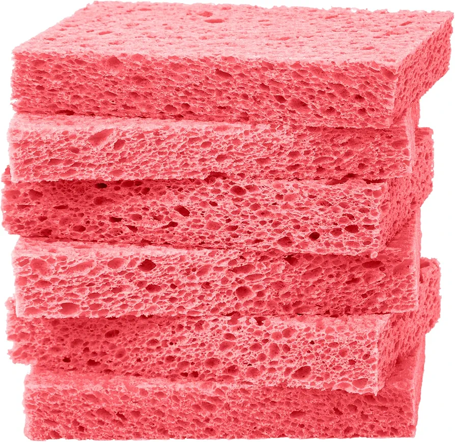 Cellulose Sponges,Heavy Duty Scrub Kitchen Sponge,Clean Tough Messes without Scratching Sponges Kitchen,Pop Up Eco Sponges DIY Pink (6 Pack)