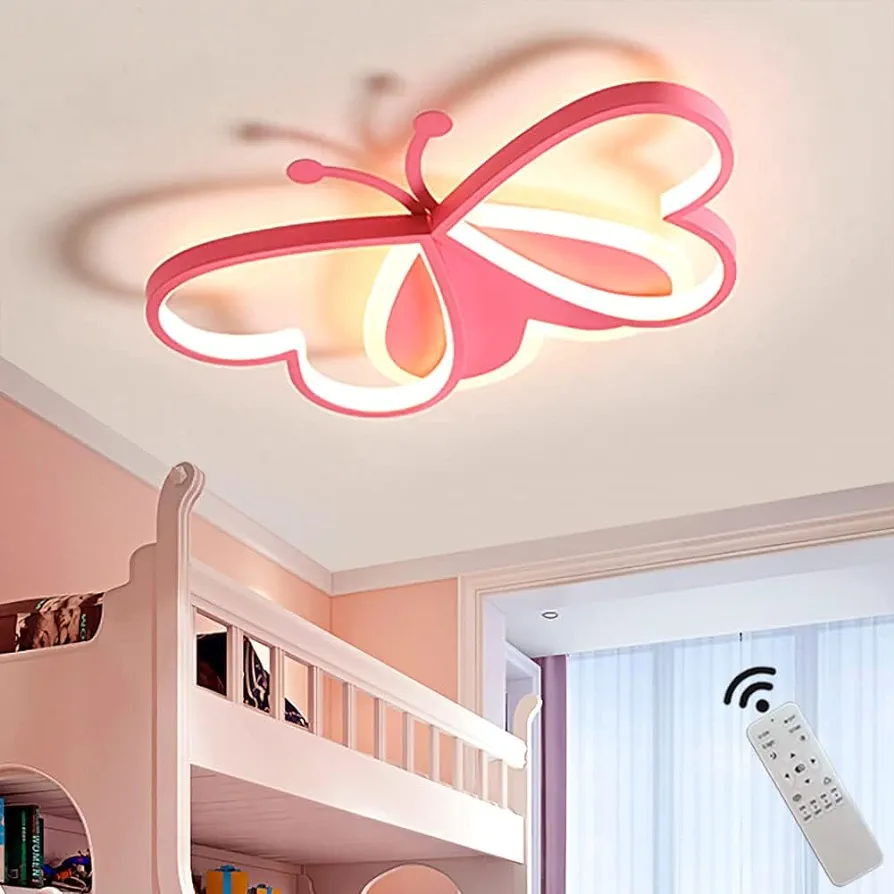 Led Ceiling Light Fixture Modern Kids Room Flush Mount Dimmable with Remote 36w Pink Butterfly Ceiling Lamp for Girl Boy Baby Bedroom Living Room