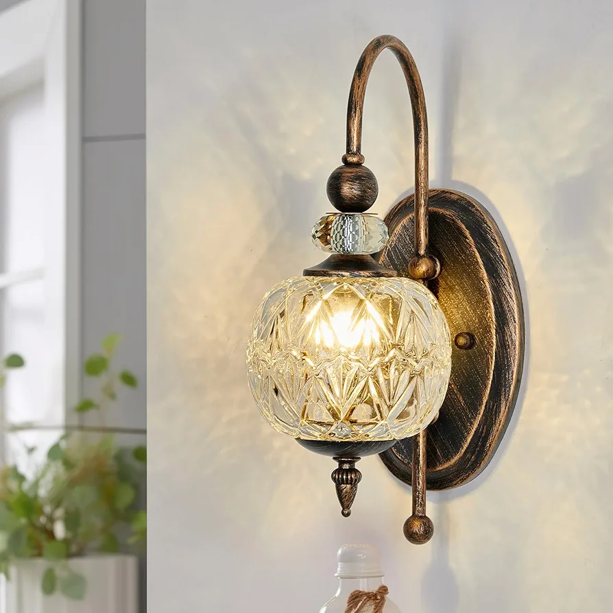 Vintage Bronze Wall Sconce with Glass Globe Shade Mid Century G9 Bulb Wall Light Indoor Wall Lamp for Bathroom Farmhouse Bedroom Living Room Hallway