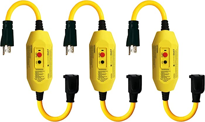 Electriduct GFCI Inline with 18" Single Outlet Cord UL Outdoor Waterproof 15 Amp 12 Gauge Auto Reset GFI Adapter | Pack of 3