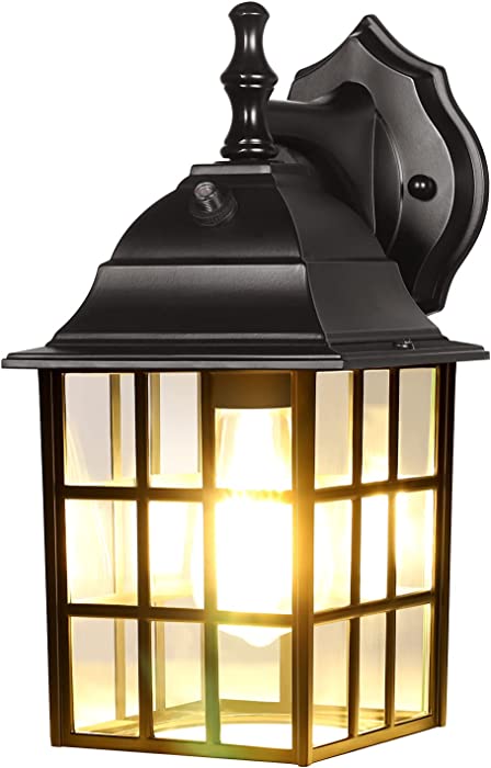 DEWENWILS Dusk to Dawn Outdoor Lighting, Exterior Wall Sconce with Photocell Sensor, E26 Socket, Anti-Rust & Waterproof, Black Wall Light Fixture for Porch, Garage, Doorway