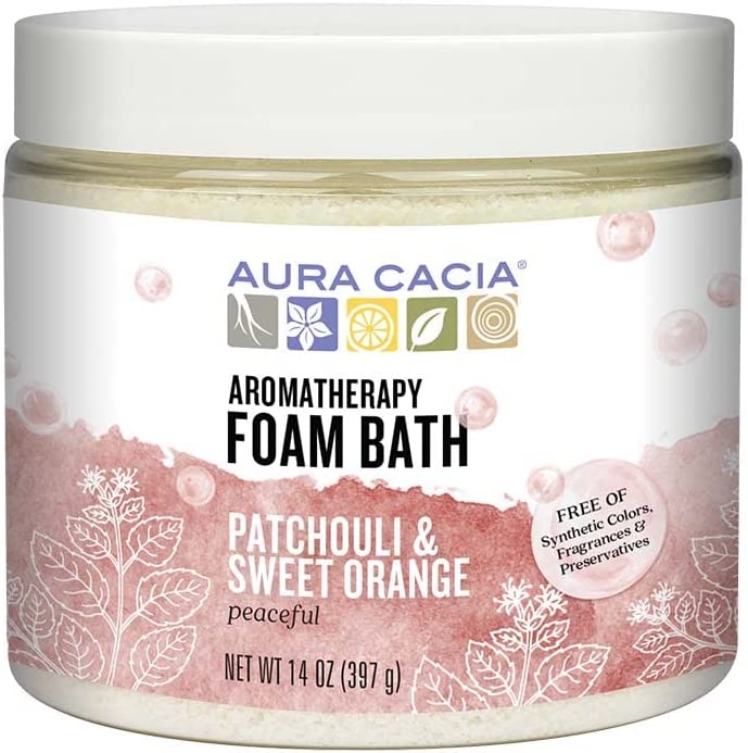 Aura Cacia Peaceful Patchouli & Sweet Orange Aromatherapy Foam Bath | 14 oz. Jar