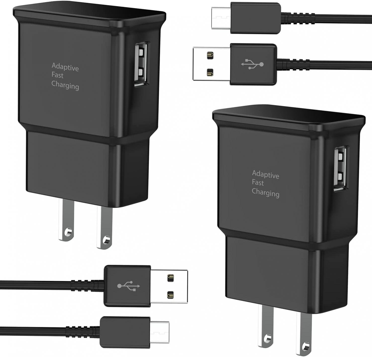 Fast Charger Kit with USB Type C Cable 6.6ft Compatible with Samsung Galaxy S8/S8 Plus/S9/S10/S10 Plus/S10E/ S20/S20 Plus/S21/S21 Ultra/S22/Note 8/Note 9/Note 10/Note 20 2-Pack