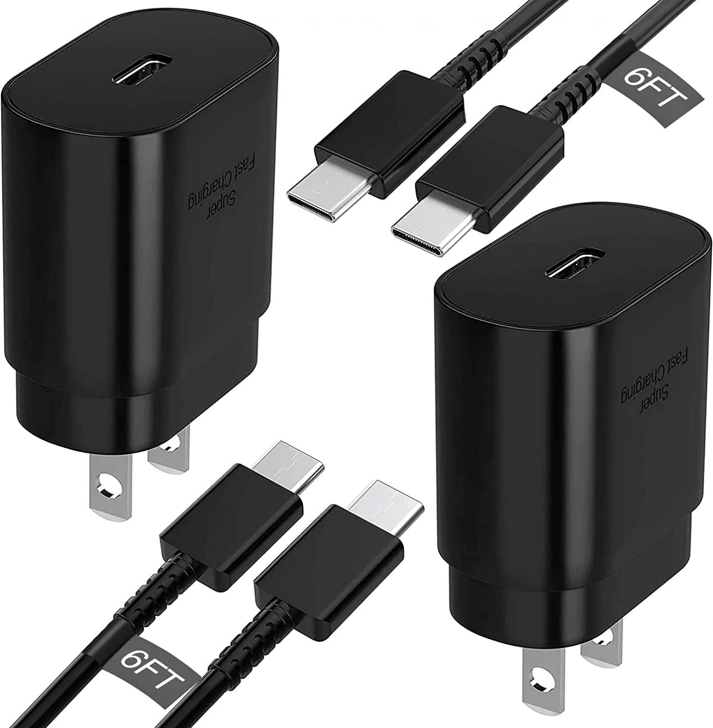 Super Fast Charger 25 Watt PD 3.0 USB C Type C Charger Cable Cord 6ft Quick Charging Compatible Samsung Galaxy S22/ S22 Plus/ S21/S21 Plus/S21 Ultra/Z Fold 3/S20 5G/Note 20/Note10/S10/Tablet-2Pack