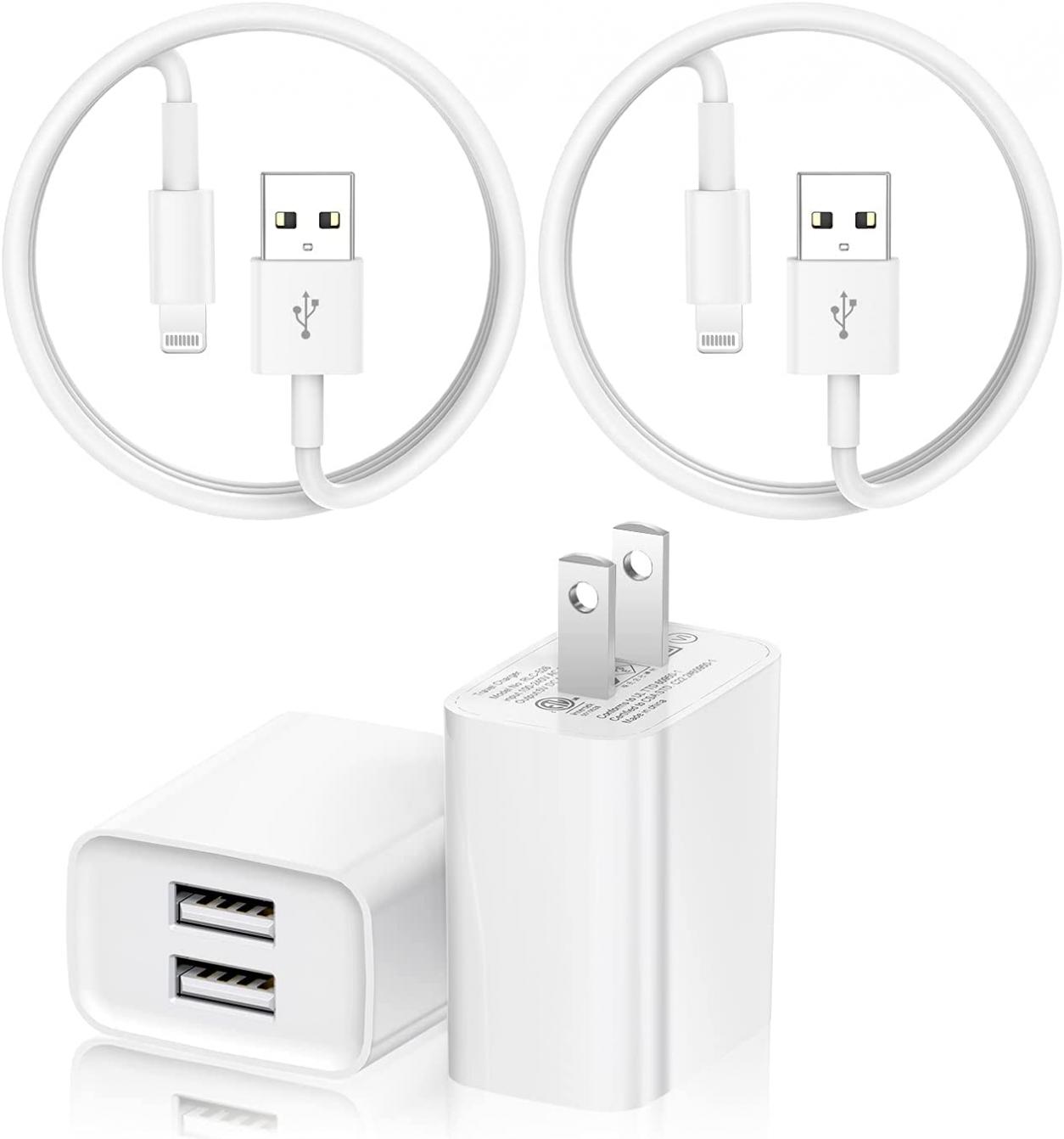 iPhone Charger, 2Pack USB Wall Plug Charger Adapter with Apple Certified Lightning to USB Fast Charging Sync Cords 6ft 2.4A Fast Dual Port USB Cubes for iPhone 12/11/11Pro/11Max/ X/XS/XR/XS Max,ipad