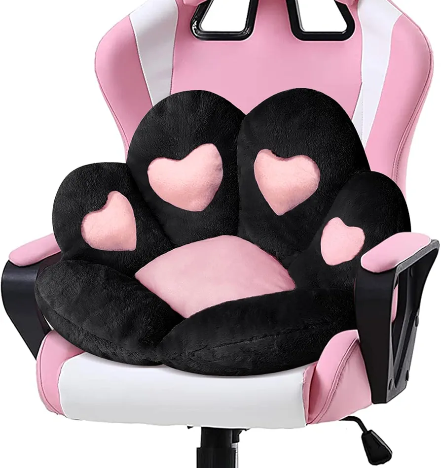 Ditucu Cat Paw Cushion Kawaii Chair Cushions 31.4 x 27.5 inch Cute Stuff Heart-Shaped Seat Pad Comfy Lazy Sofa Office Floor Pillow for Gaming Chairs Room Decor Black