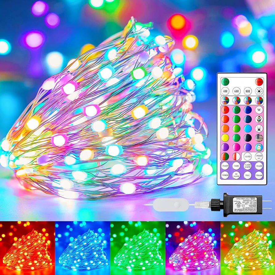 Brightown Fairy Lights Color Changing - 22 Color 66FT 200 LED Plug in String Lights with Remote, Halloween String Lights Indoor with 12 Lighting Modes, Orange Purple Fairy Lights for Bedroom Classroom