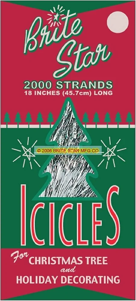 Brite Star Icicles Tinsel,Polyvinyl Chloride, 2000 Strand, Silver, Count