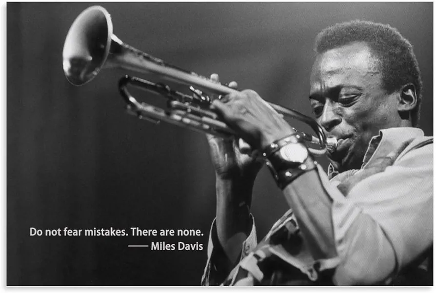 WEERSHUN Miles Davis Jazz Musician Poster Black and White Motivational Quotes Poster 90s Canvas Wall Art Room Aesthetic Decor Posters 12x18inch(30x45cm)