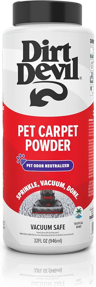 Dirt Devil 32 oz Pet Carpet Powder, Room Refresher, Pet Odor Eliminator, Vacuum Cleaner Safe, Tropical Wind Scent, AD31211, White