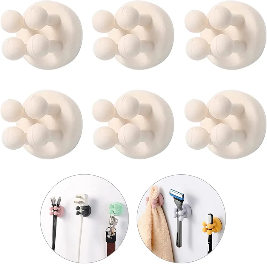 iBetterLife 6Pcs Self-Adhesive Hooks Holders - Mounted to Wall Door for Clipping & Hanging Toothbrush Razor Towel Key Plug Cable, Utility Holders for Kitchen Bathroom Home Office Dorm Room Essentials