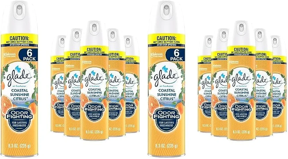 Glade Air Freshener Room Spray, Coastal Sunshine Citrus, 8.3 oz, 6 Count (Pack of 2)