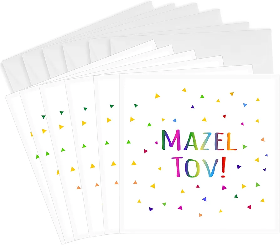 3dRose Greeting Cards - Mazel Tov - Congratulations or happy birthday colorful rainbow text - 6 Pack - Judaica