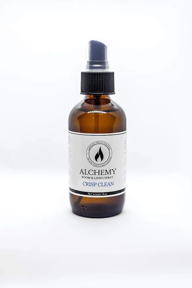 Alchemy Room and Linen Spray, Air Freshener, Bathroom, Car, Kitchen, Exercise Scented with Fragrance Oils – Crisp Clean, 4oz