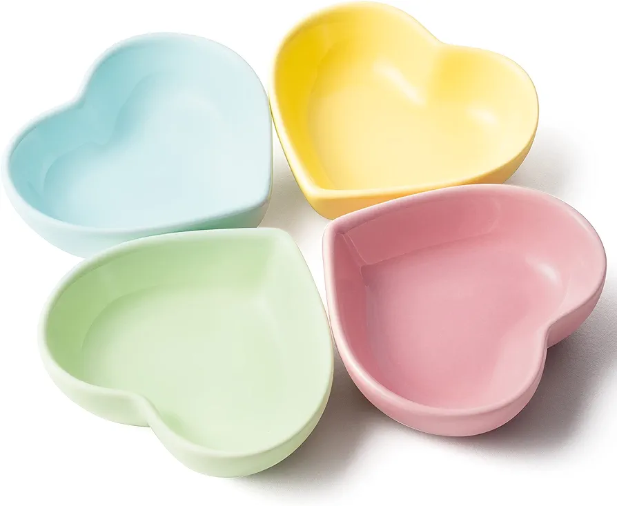 4PCS Heart Ring Dishes Display, Ceramic Heart Trinket Dish, Heart Shaped Jewelry Tray for Women, Danish Pastel Trinket Dish, Earring Necklace Dish Holder for Girls, Heart Ring Holder for Room