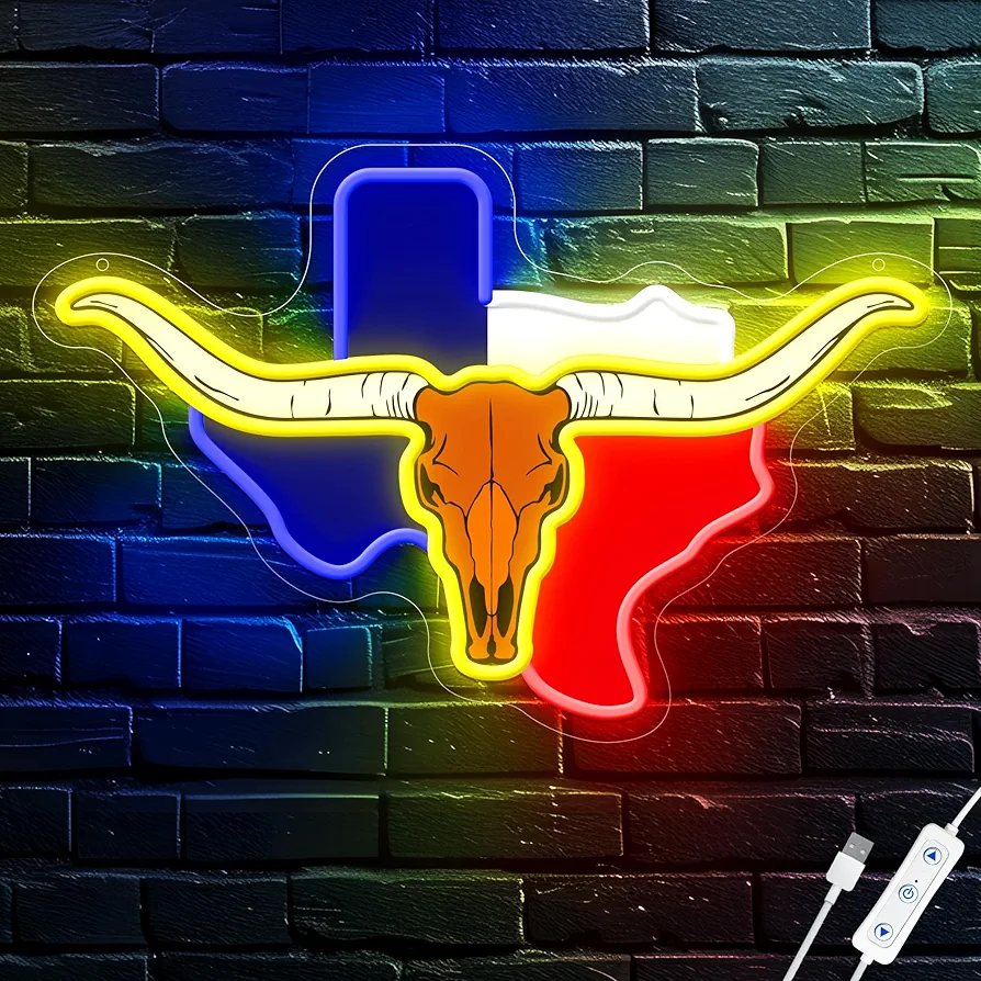 TEXAS Longhorn Neon Signs for Wall Decor, Dimmable TEXAS Led Neon Lights for Bedroom Room Man Cave Home Bar Dorm Party Game Room Decor, Gifts for Cowboys Cowgirls