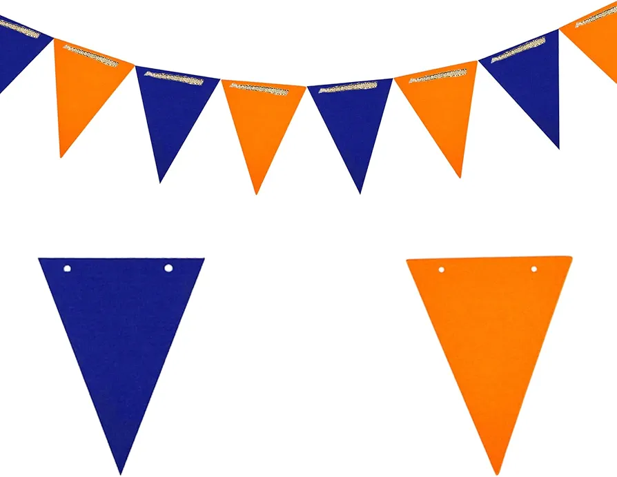 20 Feet Double Sided Navy Blue and Orange Glitter Pennant Banner - Paper Triangle Flags Bunting - Party Decoration Supplies - Great for Birthday, Wedding, or Any Parties Events