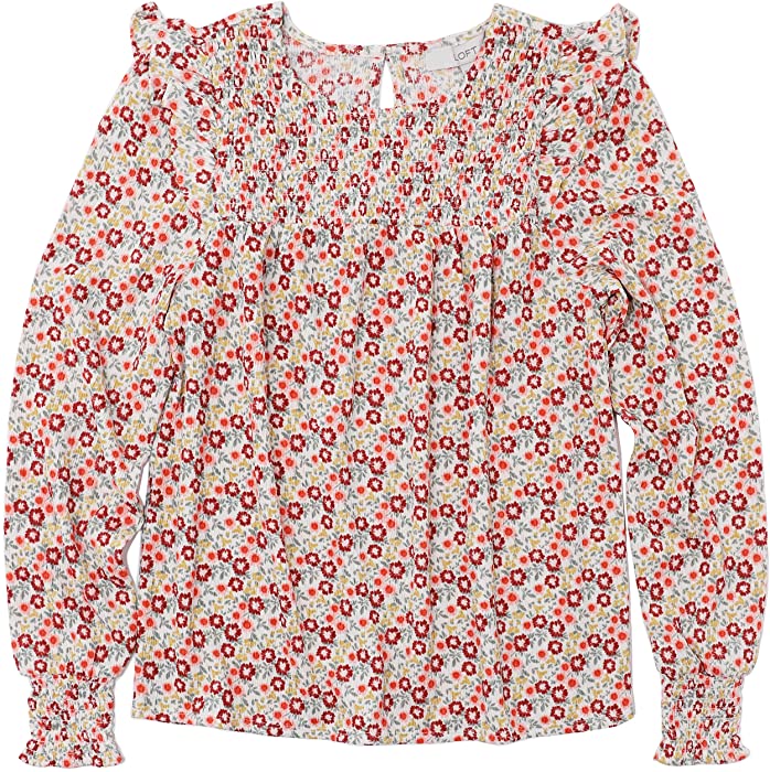 LOFT Women's Floral Smocked Ruffle Top