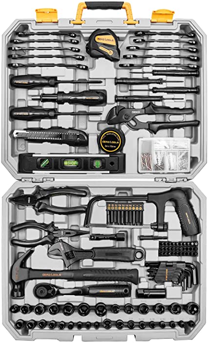 DEKOPRO 218-Piece General Household Hand Tool kit, Professional Auto Repair Tool Set for Homeowner, General Household Hand Tool Set with Plier, Screwdriver Set, Socket Set, with Portable Storage Case