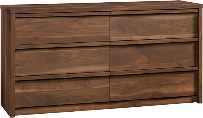 Sauder Harvey Park Dresser, L: 60.71" x W: 17.48" x H: 31.06", Grand Walnut Finish