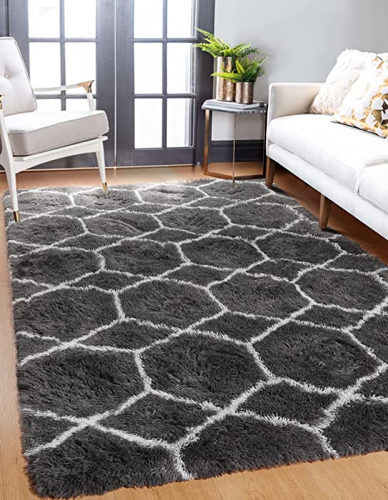 BSTLUV Extra Soft Rugs for Bedroom,Fluffy Carpet,Dark Grey Rugs for Living Room,Modern Moroccan Rugs for Office,Cool Rugs for Dorm,Fuzzy Rugs for Classroom,Shag Farmhouse Rug,4x6 Area Rug,Throw Rug