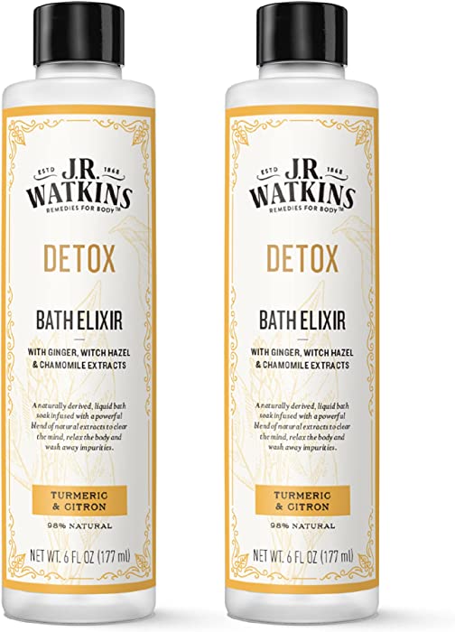 J.R. Watkins Detox Bath Elixir, Liquid Bath Soak Turmeric & Citron with Detoxifying Natural Extracts, No Salt, No Residue, 6 oz (Pack of 2)