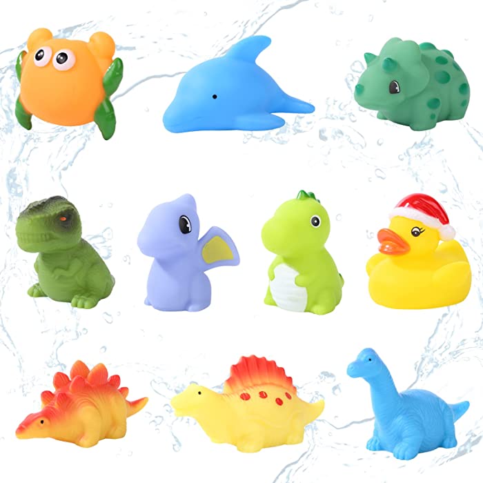 ThinkMax 10pcs Lightup Dinosaur Bath Toys Set,Flashing Colourful LED Light Bathtub Toy for Toddler,Floating Shower Preschool Bathroom Bathtub Swimming Pool Party Games.