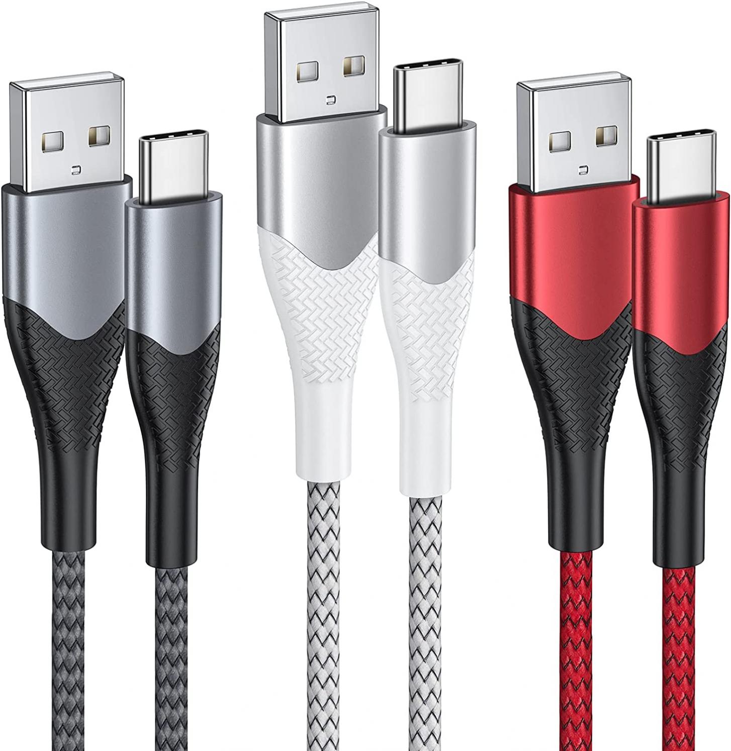 USB Type C Cable Fast Charging 6FT 3Pack Nylon Braided Power Charger Cord Compatible with Samsung Galaxy S22 S21 S20 S10 S9 S8 Plus Note 8 Z Flip 4 3 A53 A50 A42 A32 A22 A21 A20 A13 A12 A11, LG, Moto