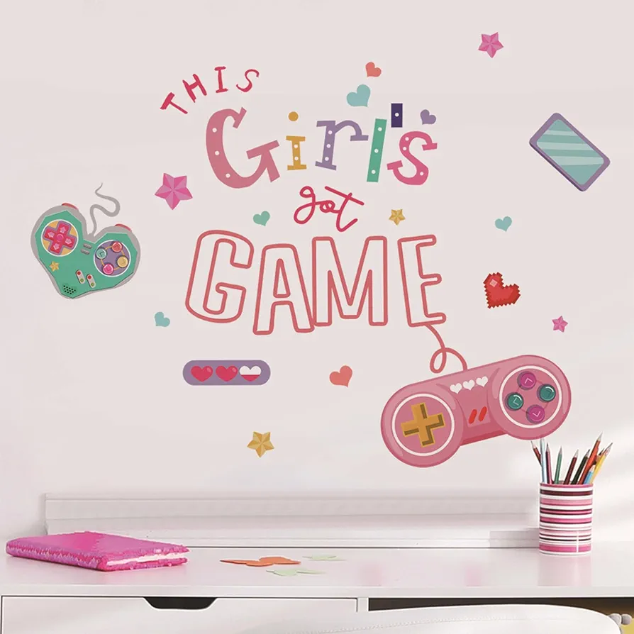 Game Wall Stickers Game Wall Decals Gaming Wall Stickers Cute Girls Room Decorations for Bedroom Pink Gamer Room Door Decor Teenager Girly Things Cool Stuff for Your Room Accessories Wall Posters