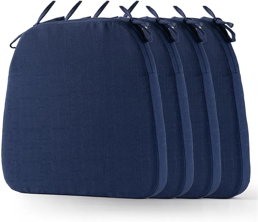 Battilo Chair Cushions for Dining Chairs with Ties, Kitchen Chair Pad with Non-Slip Backing and Removable Cover, Indoor/Outdoor Dining Seat Cushion, 16"x16"x2", Set of 4, Navy