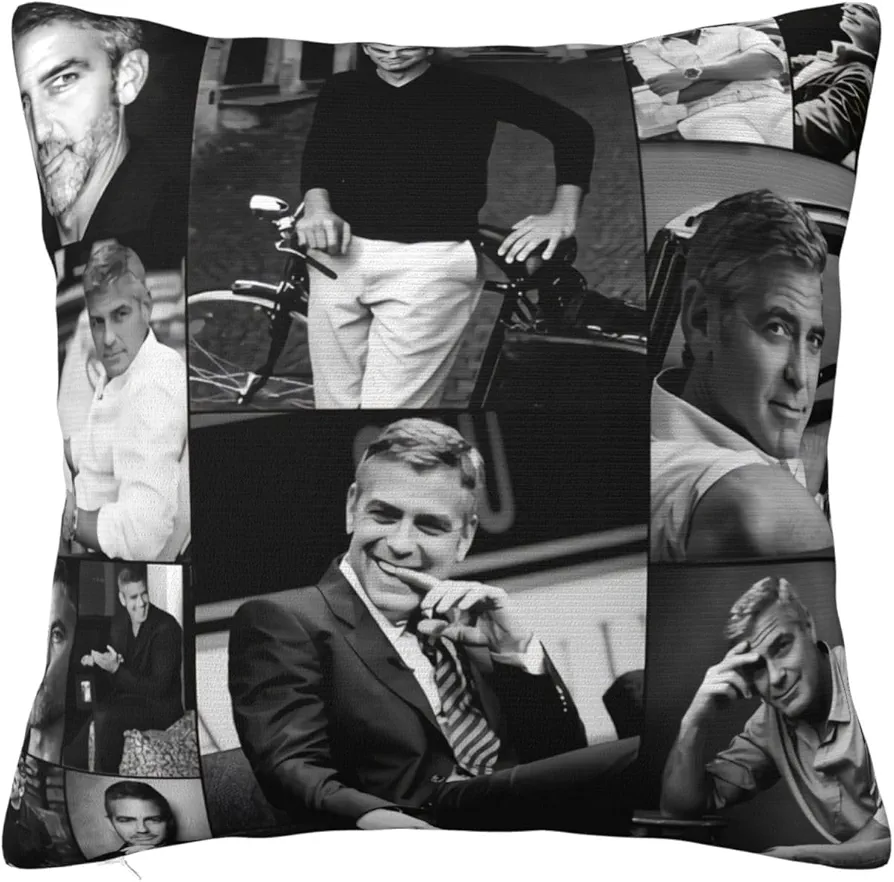 George Clooney Collage Throw Pillow Covers Square Throw Pillow Case Print Graphic Decorative Pillowcase for Bedroom Sofa Living Room 22"X22"