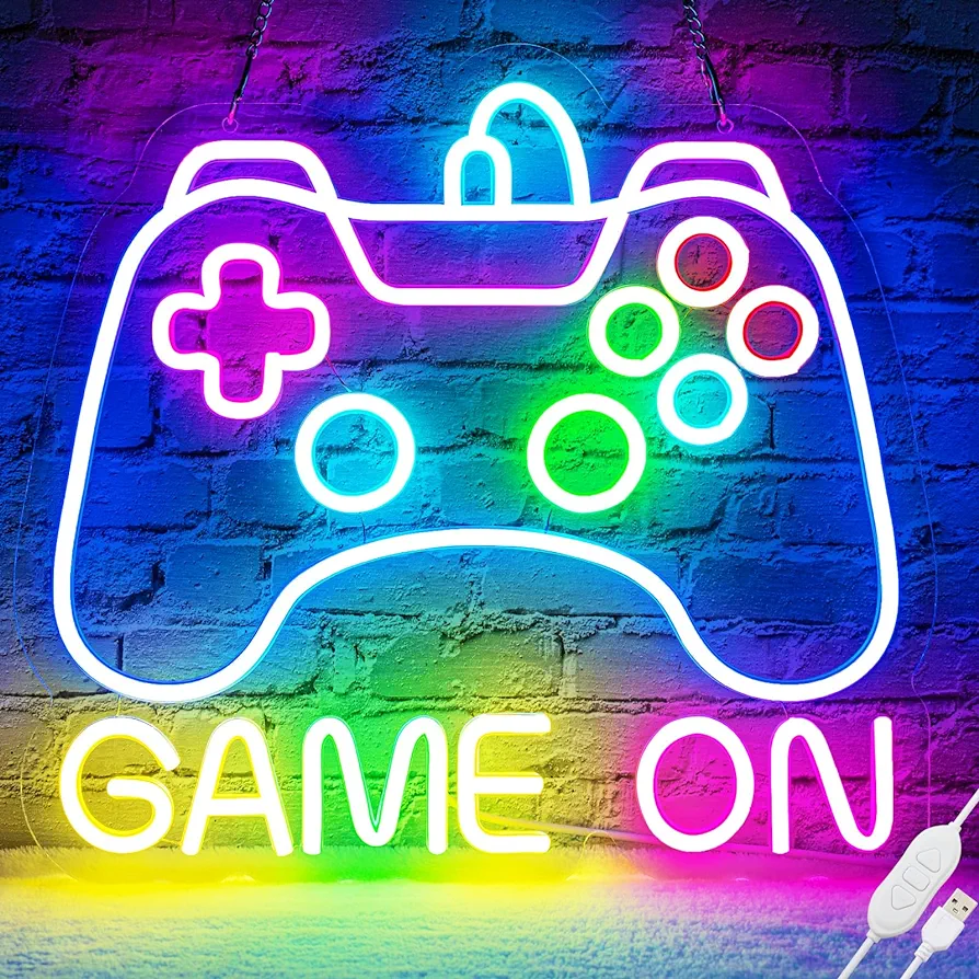 Gamer Neon Sign Gamepad Shaped Led Neon Gaming Signs for Boys Room, Dimmable Led Game Controller Neon Sign USB Powered Colorful Led Gamer Sign Large Gamer Lights for Bedroom, Gamer Gift