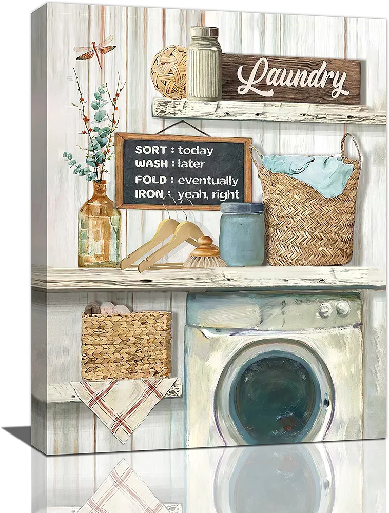 Farmhouse Laundry Room Wall Art Laundry Schedule Funny Rules Wall Decor Country Laundry Room Sign Pictures Painting Print Framed Artwork for Bathroom Laundry Room Decor 12"x16"