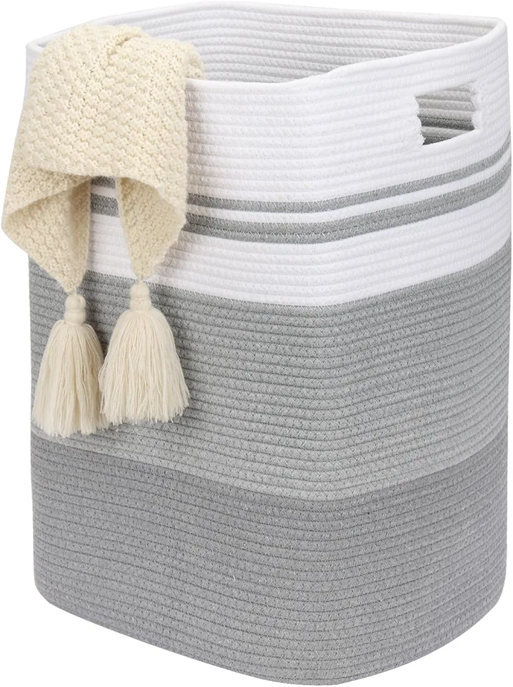 Fixwal Laundry Basket, 75L Rope Basket, 16x13x22 Inches Storage Baskets, Large Laundry Hamper for Living Room, Toys, Towels, Clothes Baby Nursery Bin (Gradient Grey)