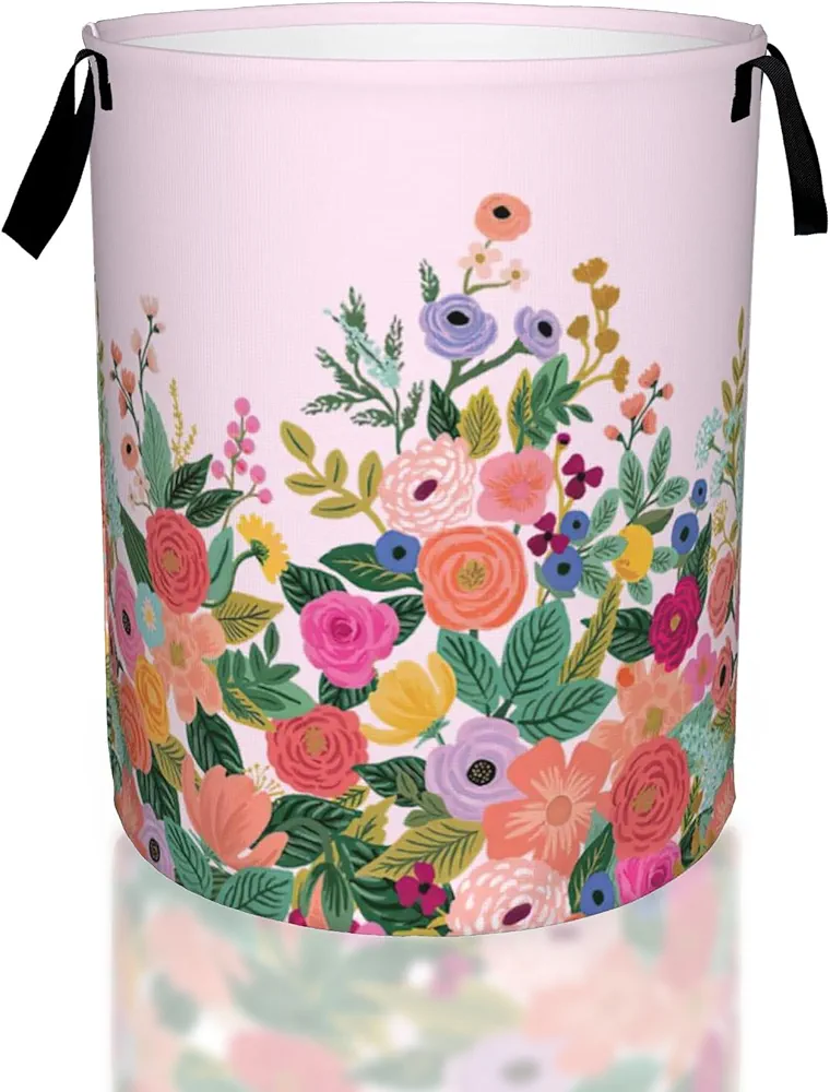 Pink Flower Floral Blossom Laundry Basket,Waterproof Laundry Hamper,Collapsible Organizer Basket for Storage Bin Toy Bins, Dirty Clothes Laundry Basket for Living Room/Bathroom/Bedroom