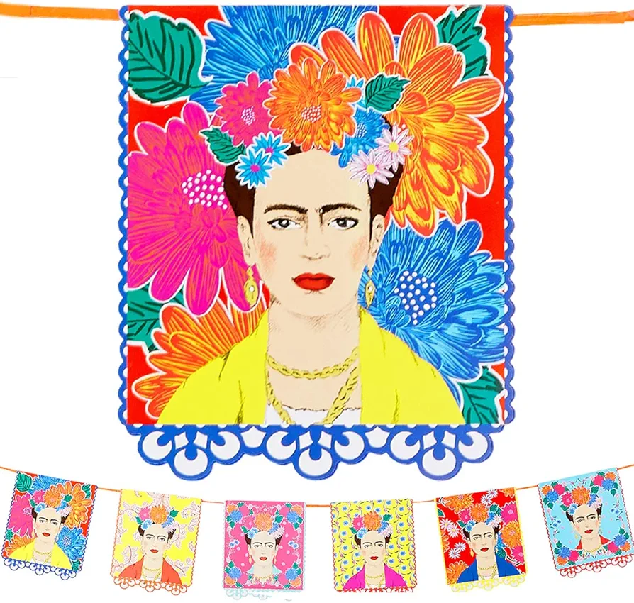 Reusable Frida Kahlo Print Garland Bunting - 3m | Brightly Colored Boho Party Decorations for Birthday, Fiesta, Mexican Cinco de Mayo Celebration, Kids Bedroom Decor