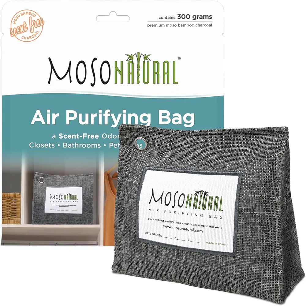 Moso Natural Air Purifying Bag 300g (10.58oz) A Scent Free Odor Eliminator for Closets, Bathrooms, Laundry Rooms, Pet Areas. Premium Moso Bamboo Charcoal Odor Absorber. Two Year Lifespan!