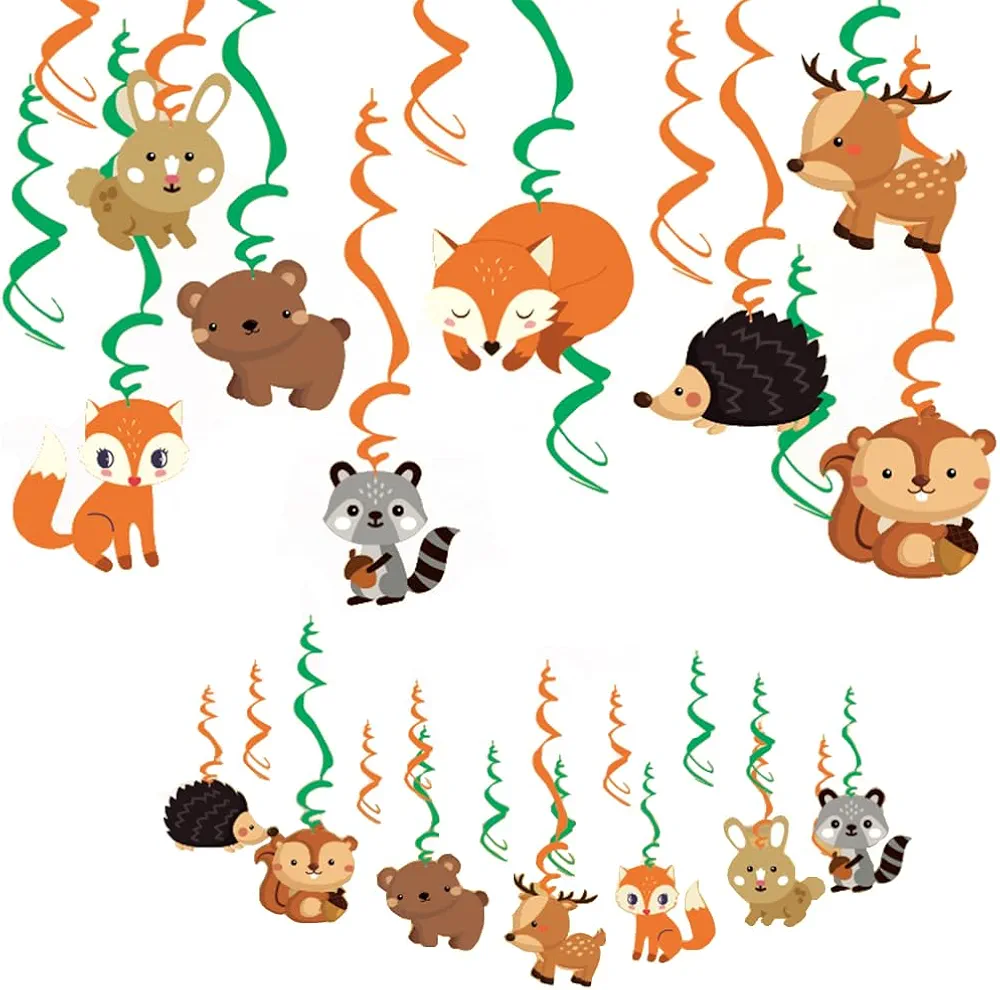 30CT Woodland Animals Birthday Hanging Swirl Decorations, Jungle Animals Ceiling Streamers Forest Theme Party Supplies Decors Baby Shower, Home, Classroom, Office Party Decorations