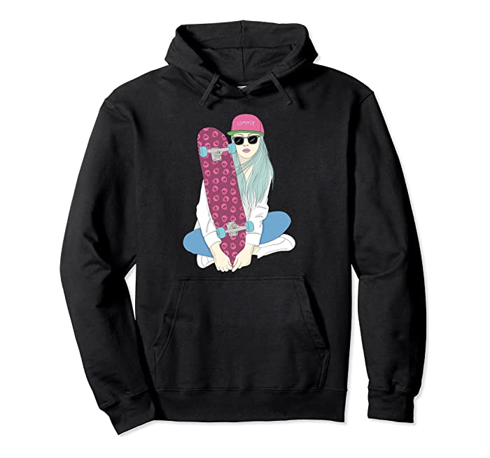 Girls Skate Skateboard Skateboarding Do A Kickflip Girl Pullover Hoodie