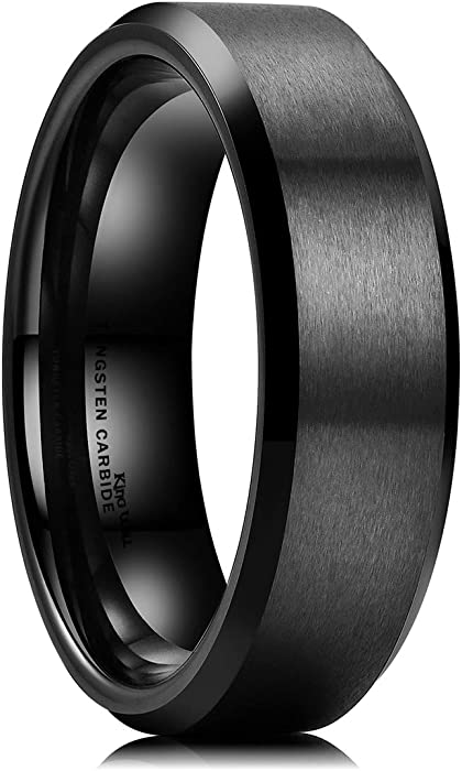 King Will Basic 6mm 7mm 8mm 9mm 10mm Men Wedding Black/Silver Tungsten Ring Matte Finish Beveled Polished Edge Comfort Fit