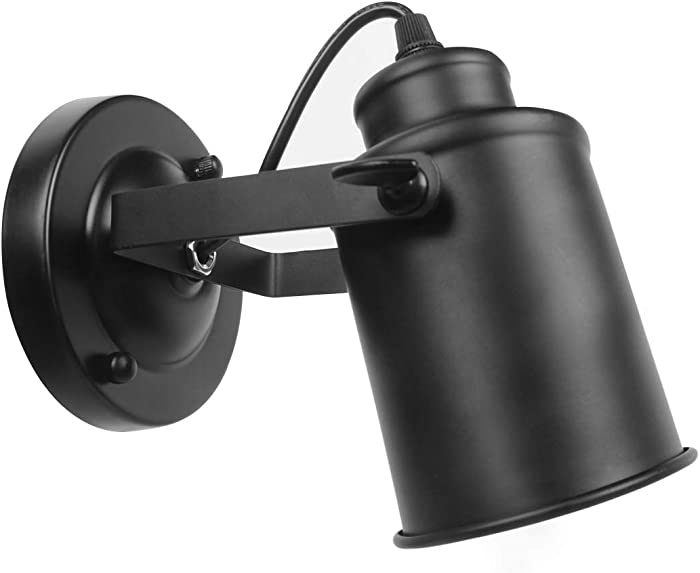 Industrial Track Lighting Ceiling Spotlight, Matt Black Vintage Wall Mount Lights, Rotate Head, Hardwired No Plug, E26 Base, Decor for Indoor Living Bedroom or Loft Cafe bar Lighting(No Bulb)