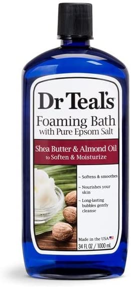 Dr Teal's Epsom Salt Moisturizing Shea Butter and Almond Oil Foaming Bath - Protect and Nourish Skin - Pack of 3, 34 Oz Each - Relieve Stress and Sore Muscles, Long Lasting Bubbles