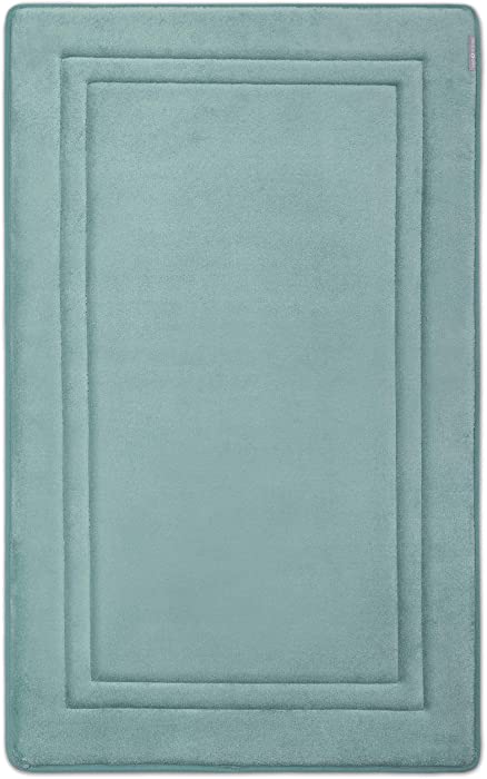 MICRODRY Quick Drying Memory Foam Framed Bath Mat with GripTex Skid-Resistant Base, 21x34, Aqua