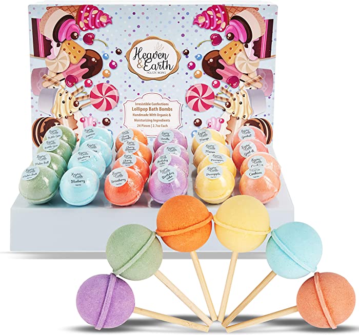 Kids Bath Bombs Gift Set. Natural Bath Bombs for Kids-24 Lollipop Bath Fizzies Moisturizing Bath Bombs to Make Bath Time Fun! Perfect Party Favors for Kids, Carnival Prizes, Stocking Stuffers for Kids