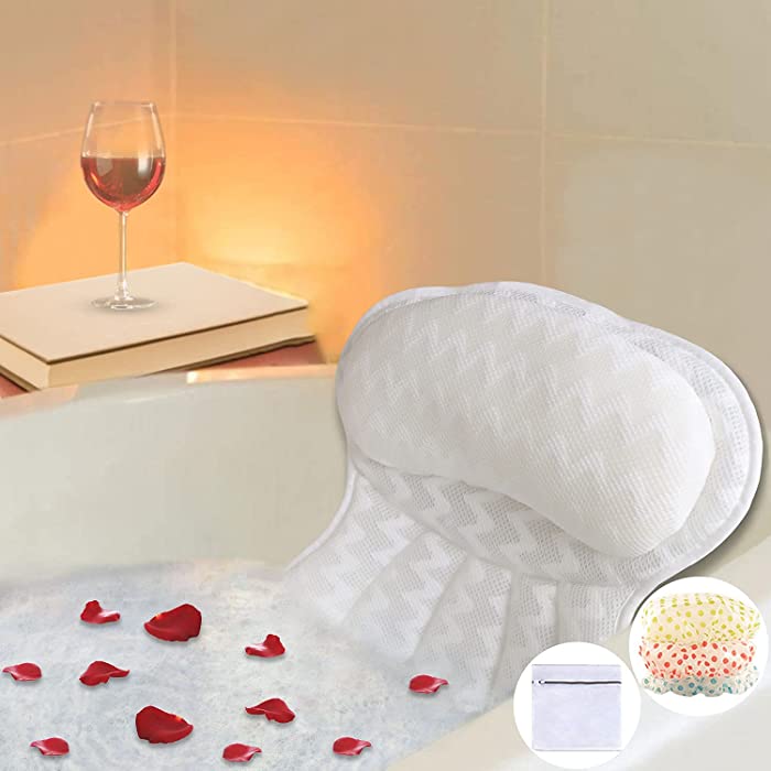 XXzhang Bath Pillow for Women and Men, with 4D Air Mesh Technology and 6 Suction Cups,Tub Pillow with Neck, Head, Shoulder and Back Support