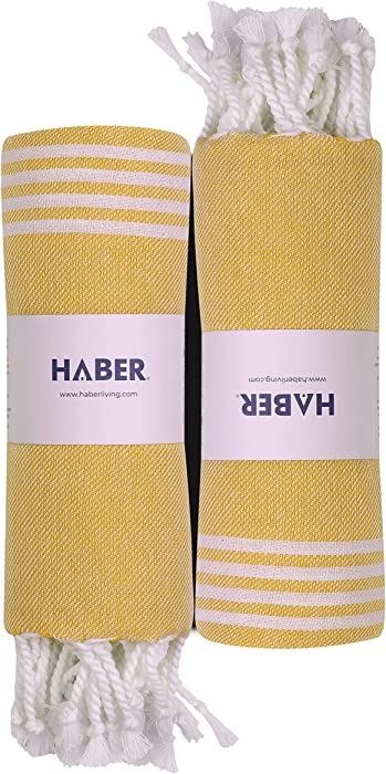 Haber Turkish Towels for Beach, Fast Dry Towel for Bath, 100% Cotton Towels for Multipurpose Gym, Yoga, Workout (Pack of 2, Bath, Yellow)