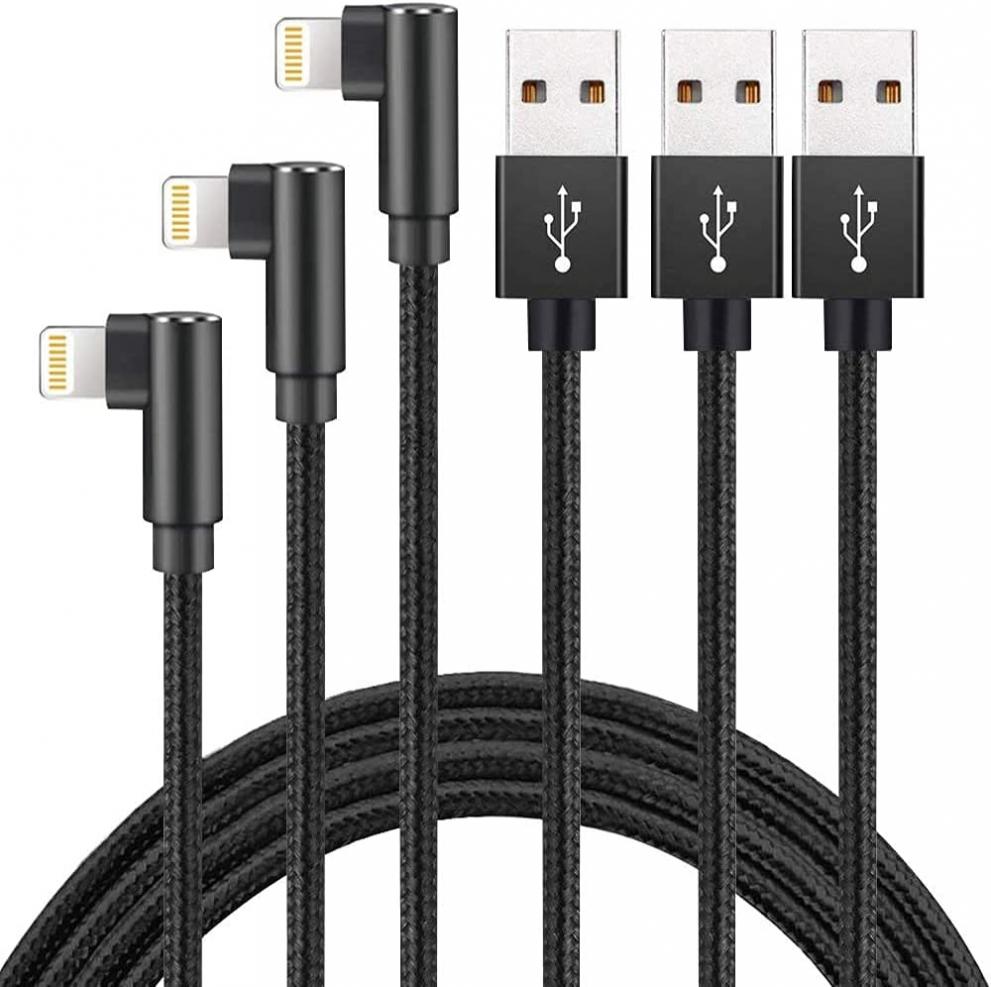 iPhone Charger 3Pack 6FT Lightning Cable Right Angle Lightning Charging Cord Compatible with iPhone 13/12/11/Pro/Xs Max/XS/XR/7/7Plus/X/8/8Plus/6S/6S Plus/SE (Black, 6FT)