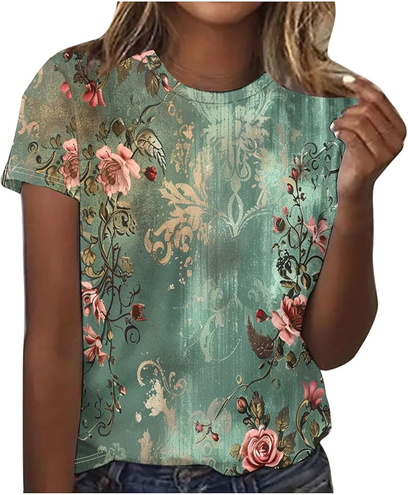 Women's Summer Floral Print Blouses Dressy Casual Short Sleeve Ladies Tops Cute Tunic Shirts Trendy Clothes 2024